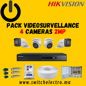 Pack de Videosurveillance HIKVISION complet 4 caméras 2MP - SWITCH Maroc