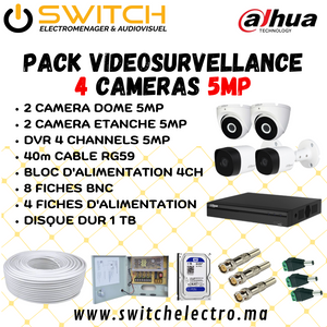 Pack de Videosurveillance DAHUA complet 4 caméras 5MP