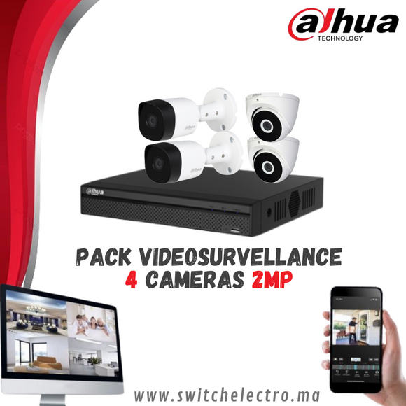 Pack de Videosurveillance DAHUA complet 4 caméras 2MP