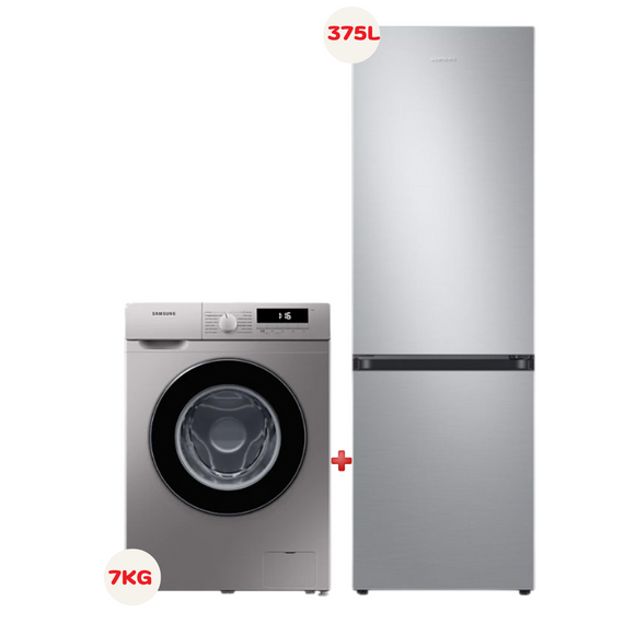 PACK SAMSUNG (REFRIGERATEUR COMBINÉ 340L NET RB34T600FSA+ MACHINE A LAVER 7KG 1200TR INOX)