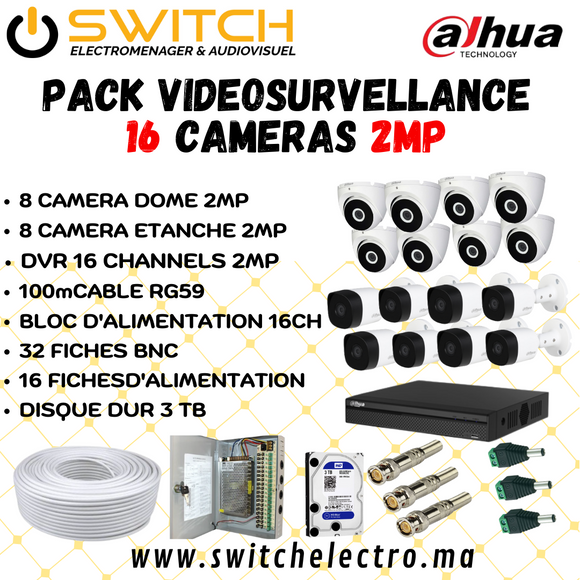 Pack de Videosurveillance DAHUA complet 16 caméras 2MP