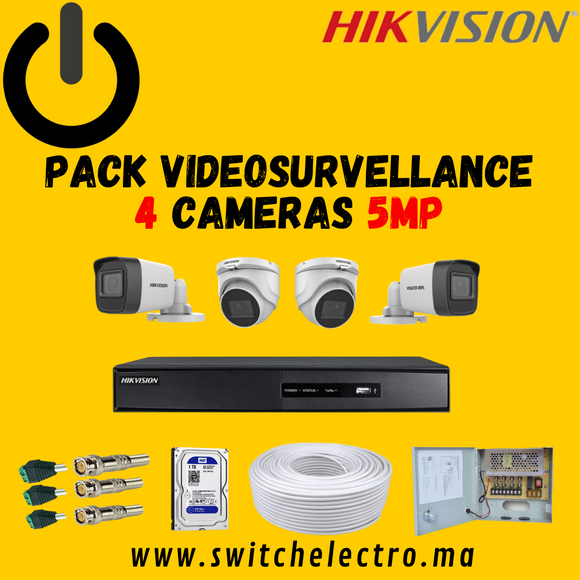 Pack de Videosurveillance HIKVISION complet 4 caméras 5MP - SWITCH Maroc