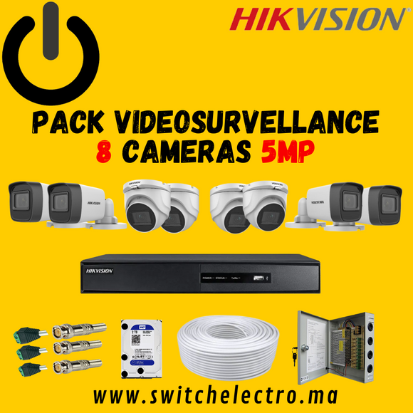 Pack de Videosurveillance HIKVISION complet 8 caméras 5MP - SWITCH Maroc