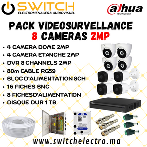 Pack de Videosurveillance DAHUA complet 8 caméras 2MP