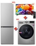 PACK LG ( RÉFRIGÉRATEUR COMBINE INOX 341 L NO FROST + MACHINE A LAVER 8KG +TV 43" SMART TV LED UHD 4K )