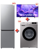 PACK SAMSUNG ( RÉFRIGÉRATEUR COMBINE INOX 340L NO FROST + MACHINE A LAVER 7KG +TV 55" Crystal UHD 4K SMART TV  )